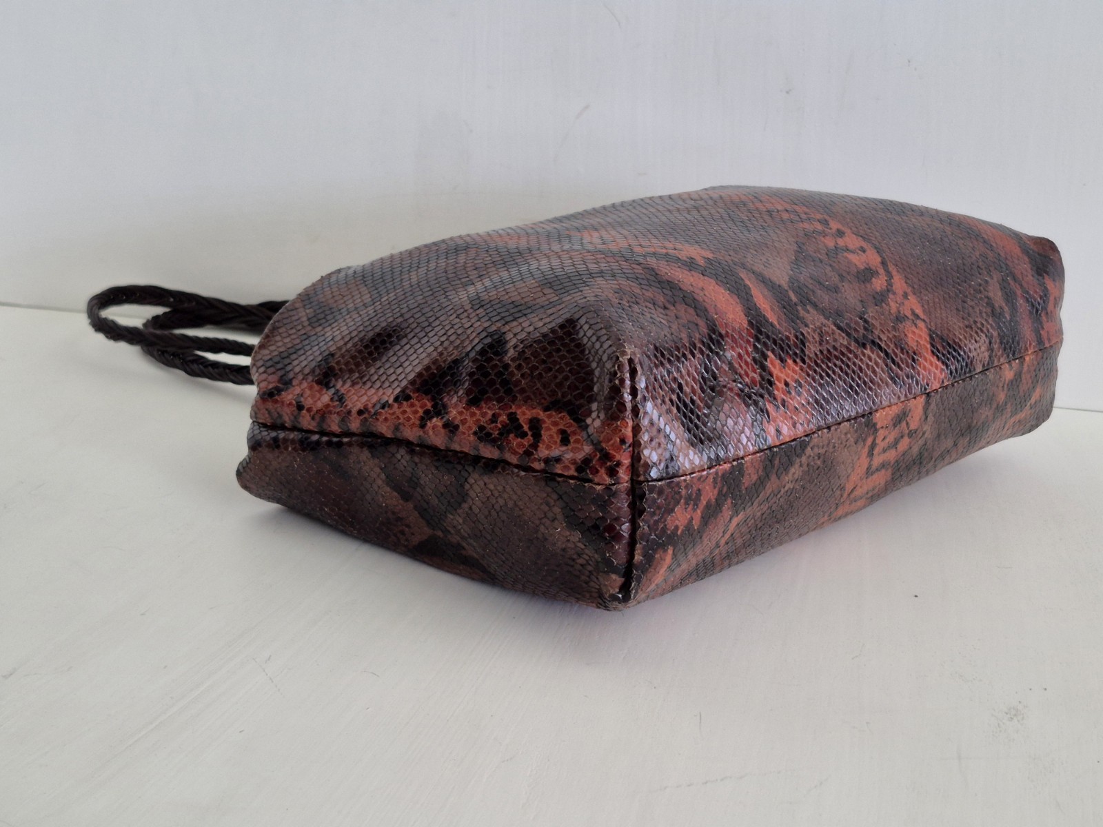 Falor Le Borse Earth Tones Snakeskin Embossed Leather Medium Tote/ Shoulder Bag