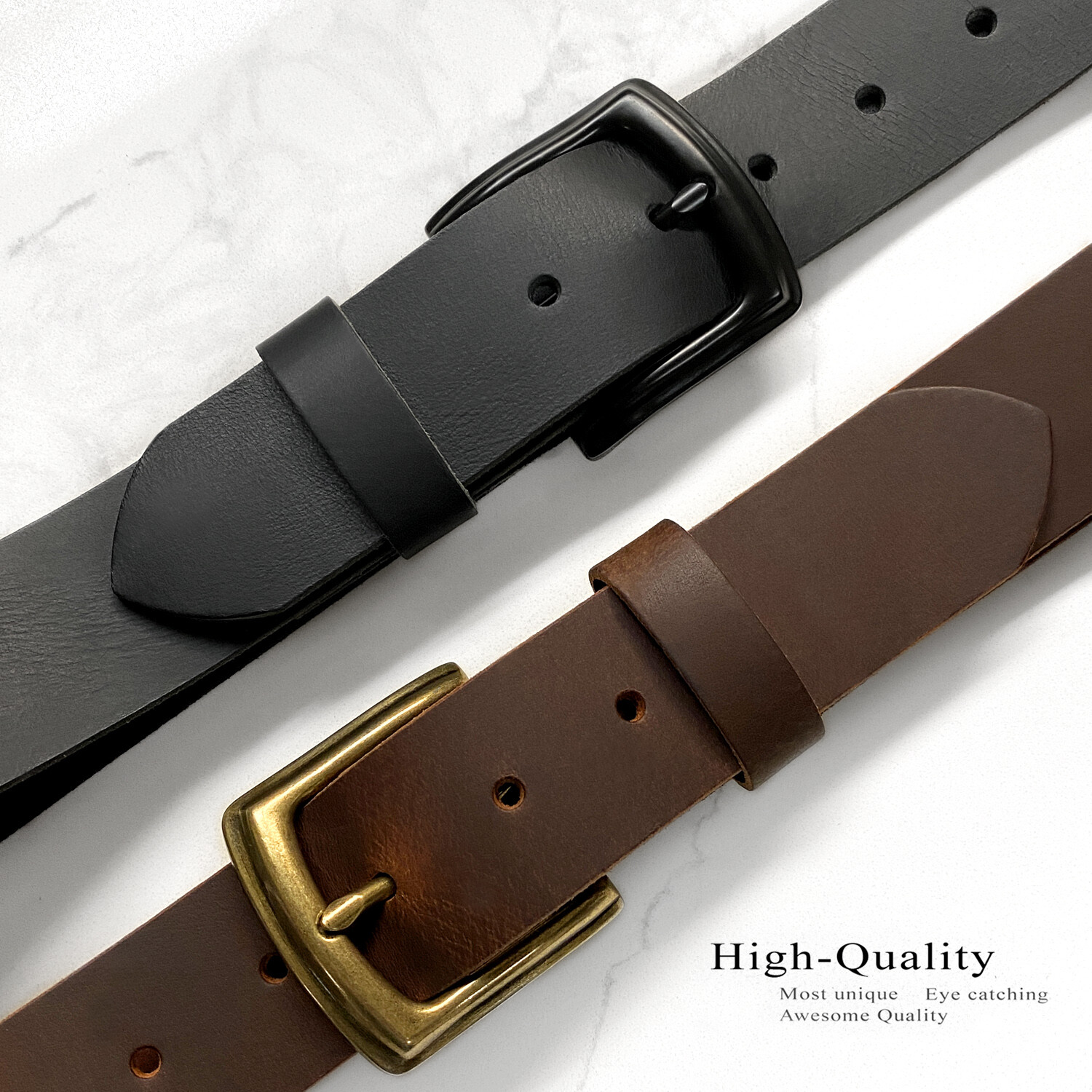 Full Grain Buffalo Leather Casual Jean Belt with Metal Buckle 1-1/2″(38mm) Wide