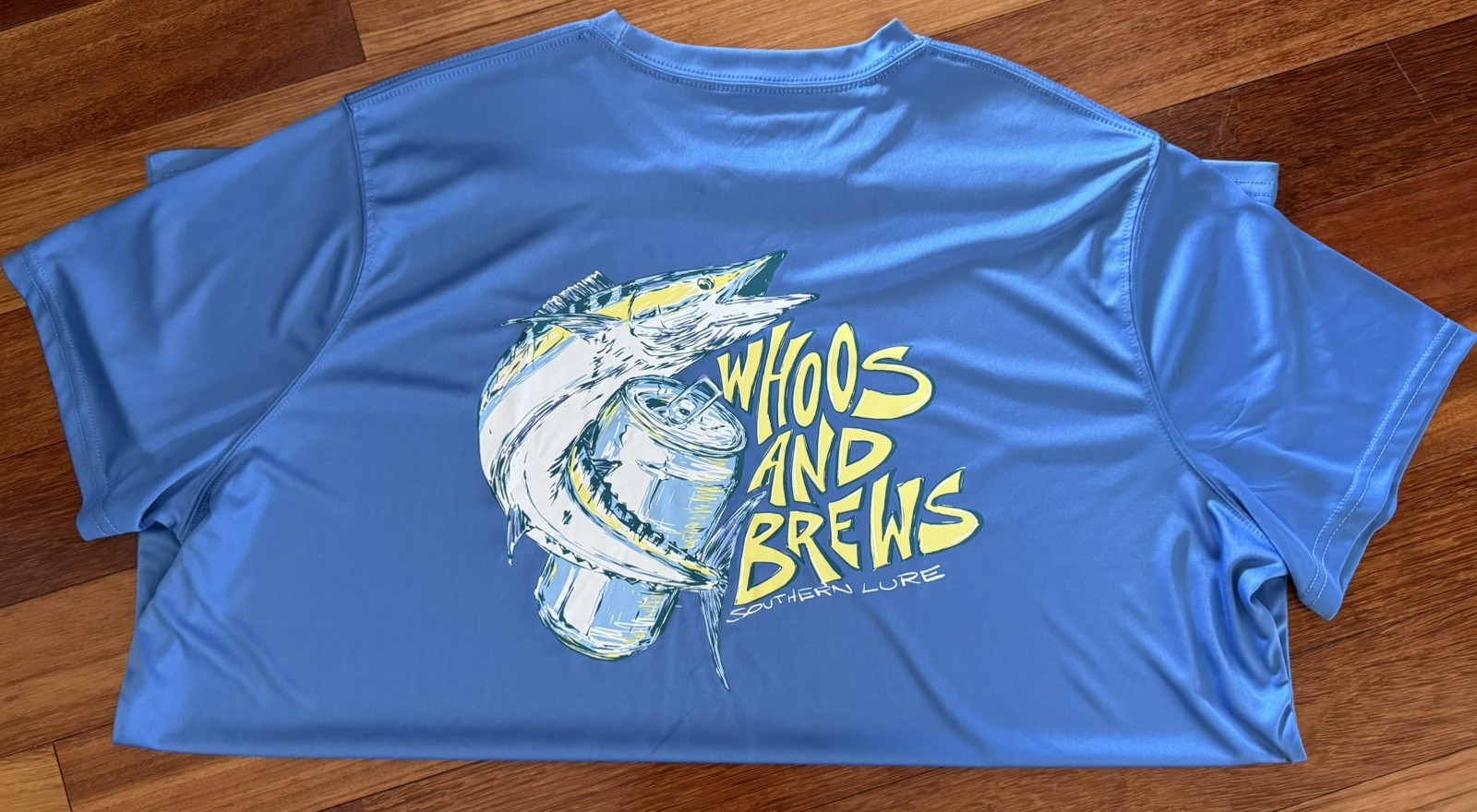 SOUTHERN LURE Whoos And Brews Fishing Shirt Blue Cotton Adult XXL 2XL NWOT
