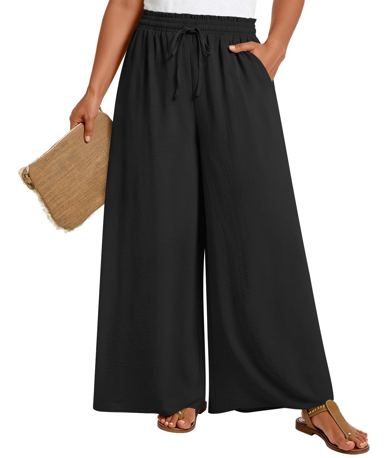 Womens Plus Size Wide Leg Casual Palazzo Pants with Pockets 1X-5X Case