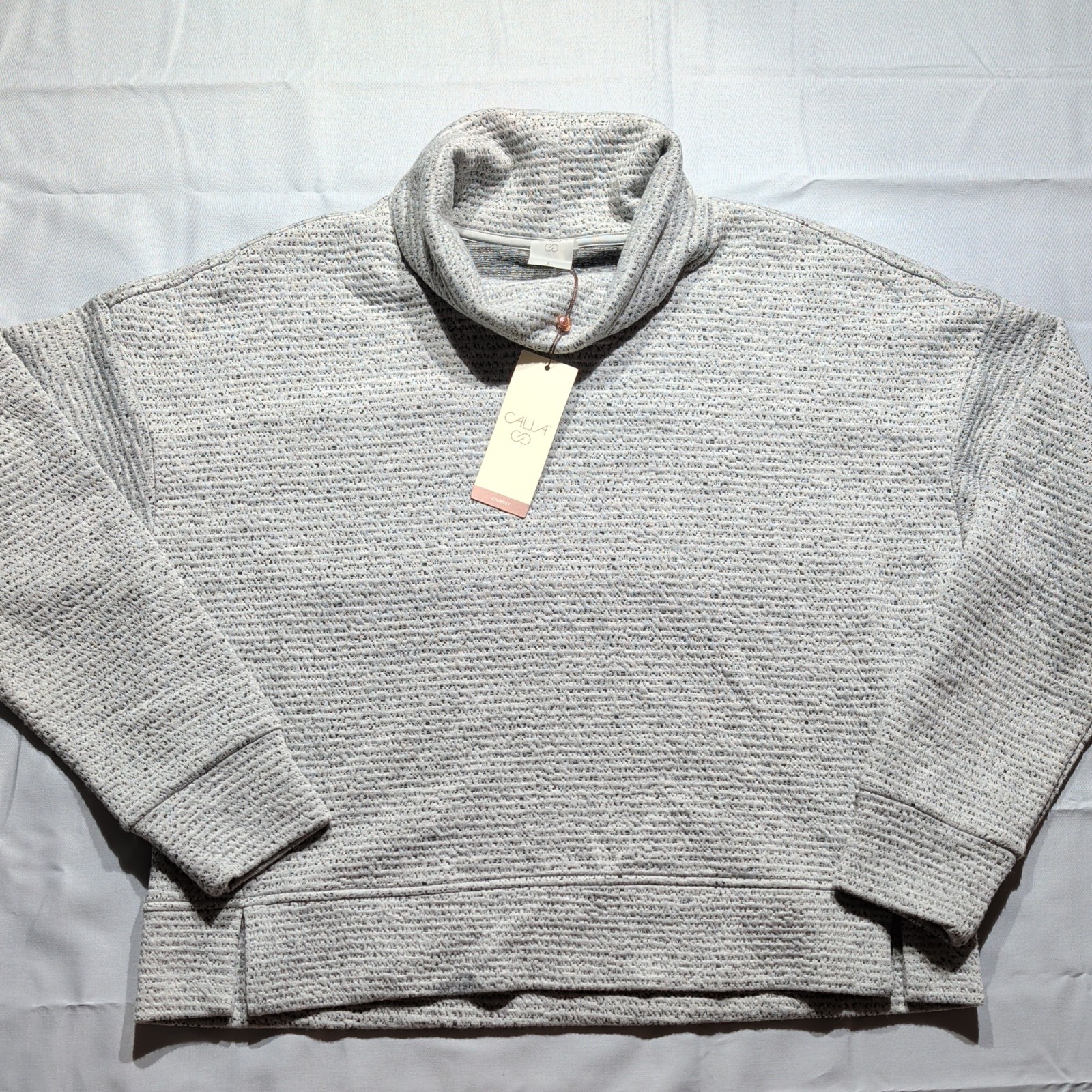 CALIA Lunar Jacquard Funnel Neck Sweater Size Large Heather Gray