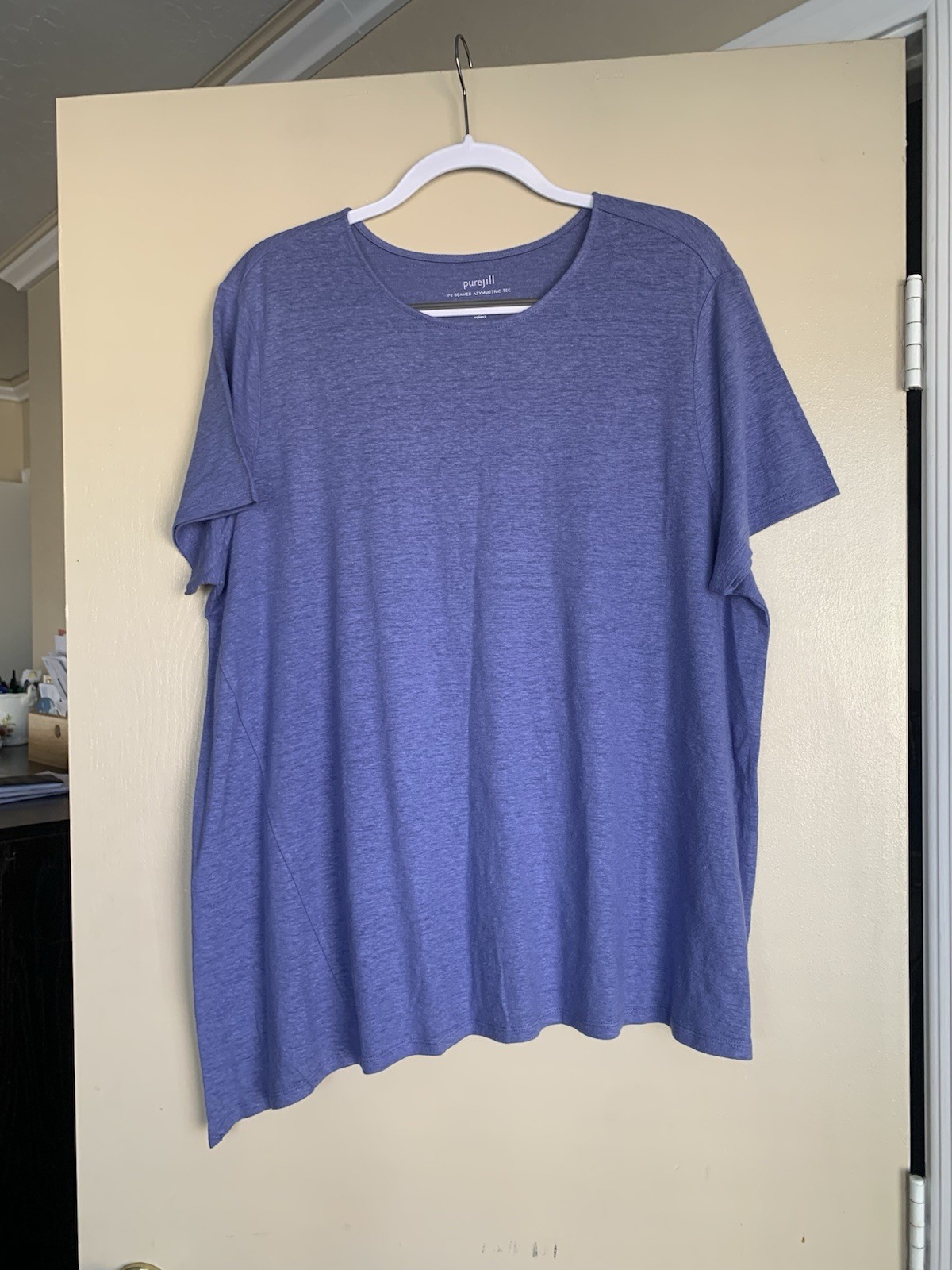 Pure Jill J.Jill Linen Blend PJ Seamed Asymmetric Tee 2X Purple Lavender Shirt
