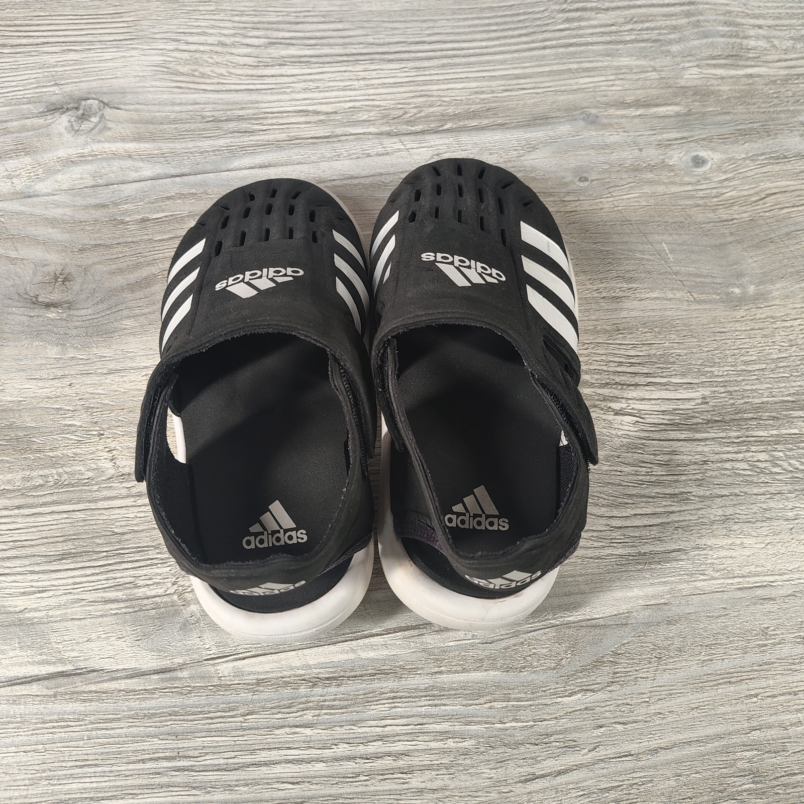 Adidas Toddler Unisex 11K Black White Slip On Water Shoes Pool Beach EUC