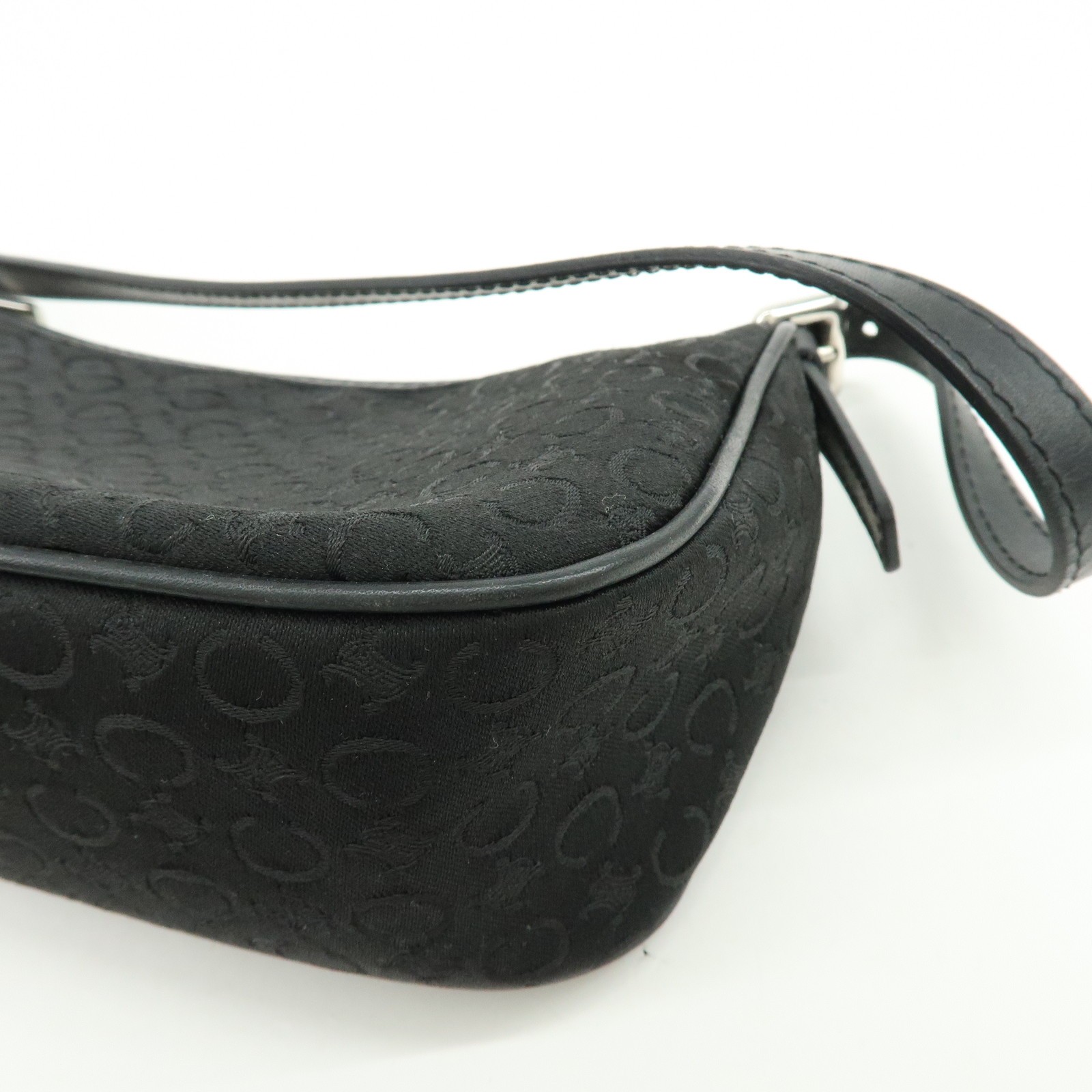 CELINE C Macadam Leather Shoulder Hand Bag Accessory Pouch Black Auth Used F/S