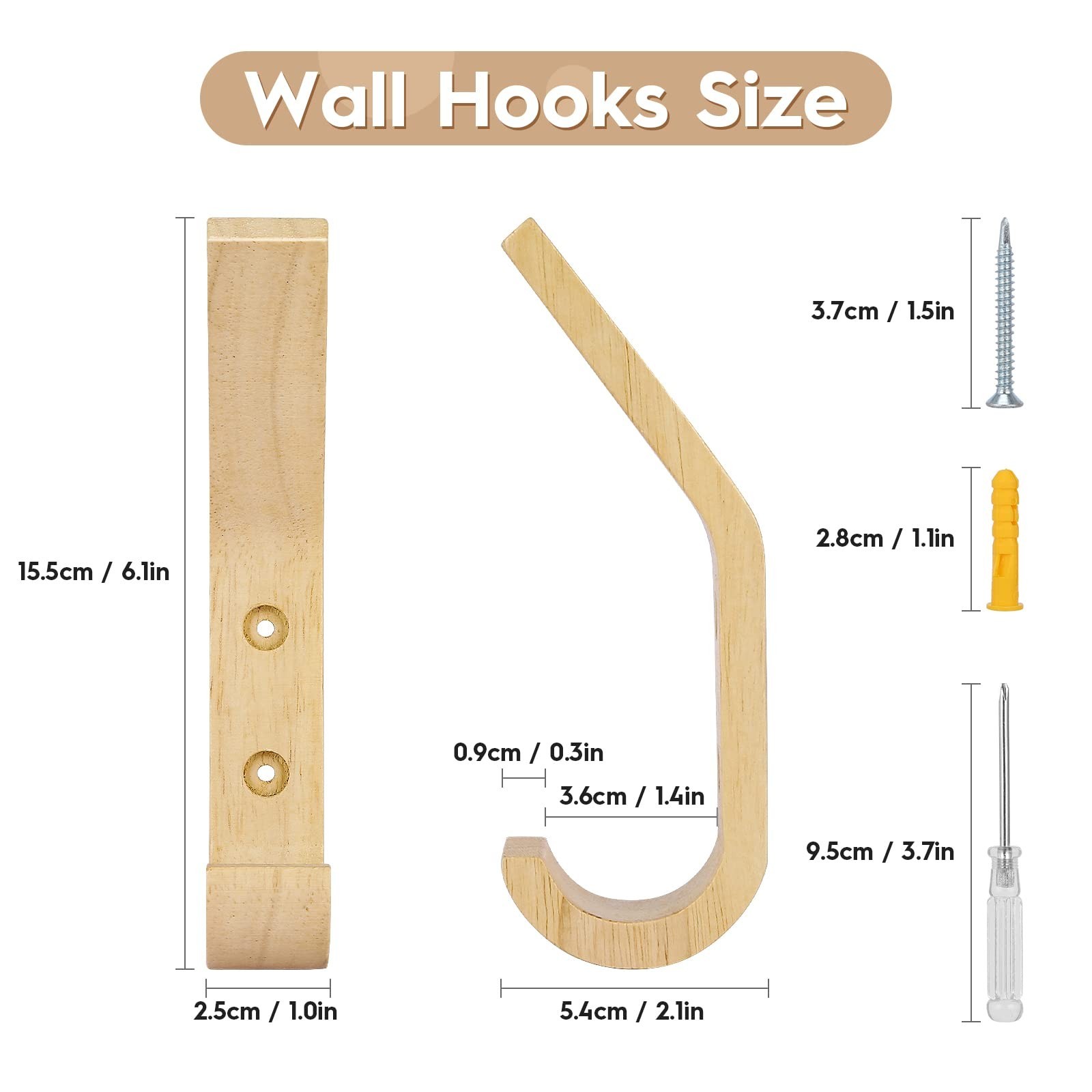 Wooden Coat Hooks Wall Hooks,Natural Oak Wood Hooks Decorative Vintage Wood W…