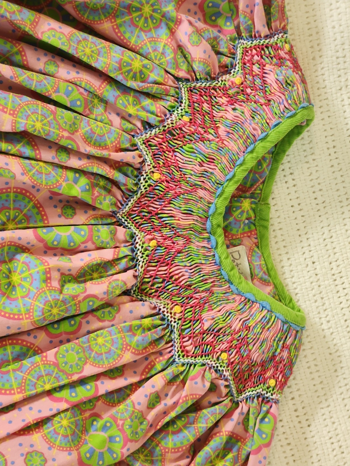 Petit Ami Smocked Green/Pink Multicolor Long Sleeve Dress 2t