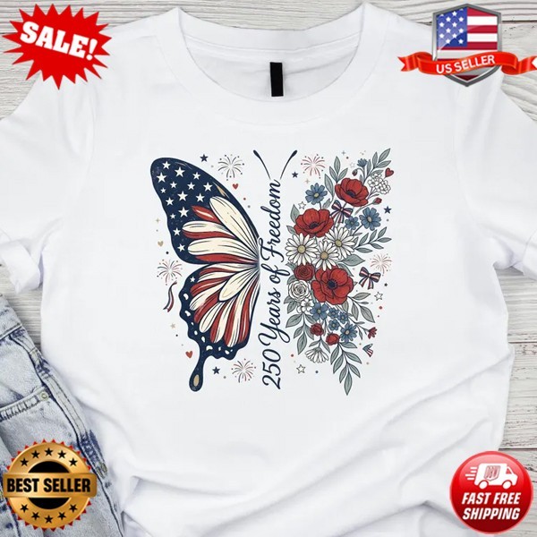 Patriotic Butterfly Shirt America 250th Anniversary 1776 2026 T-Shirt | S to 5XL