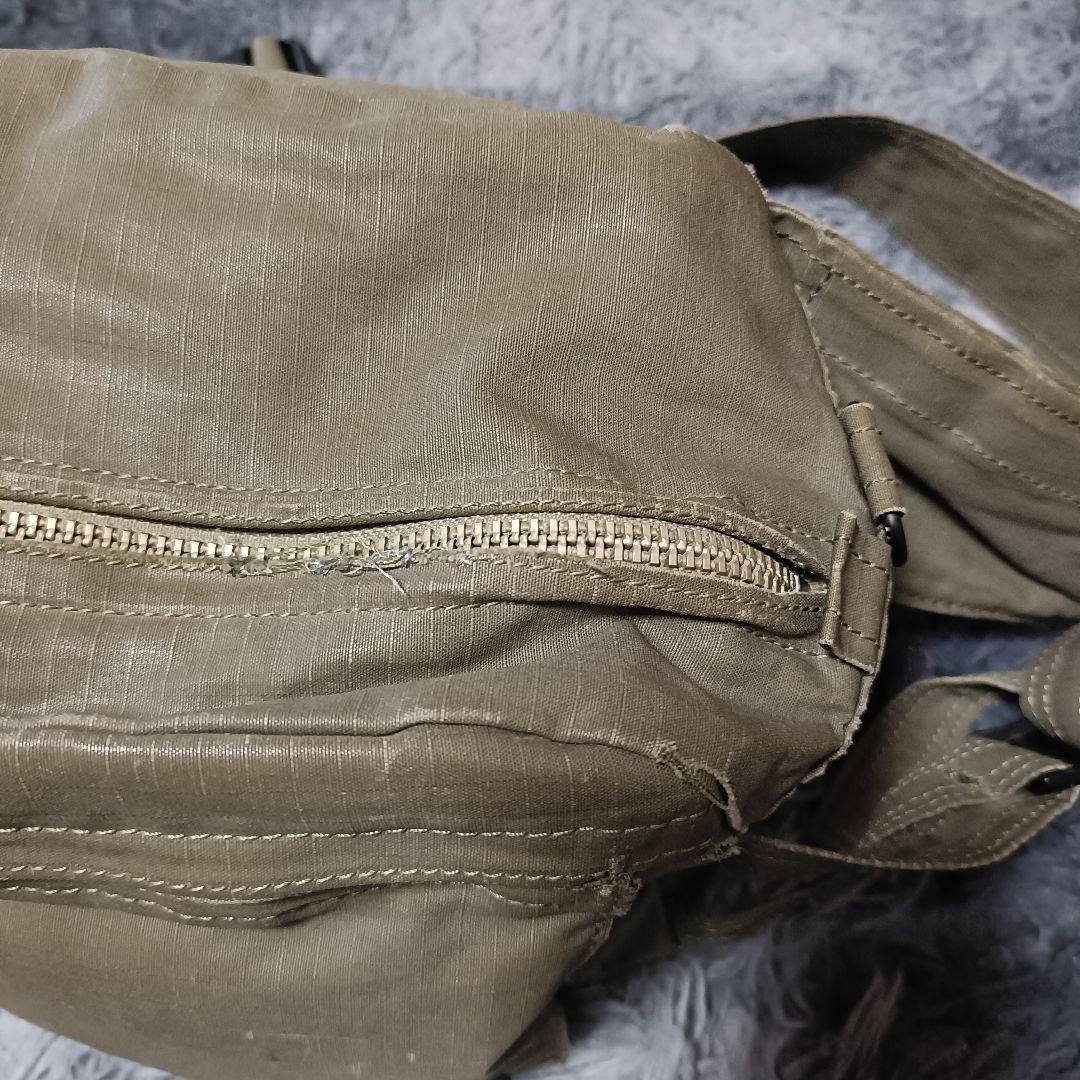 Authentic PORTER Military Body Bag 34x17x13cm Khaki Grunge 2Way with Wear