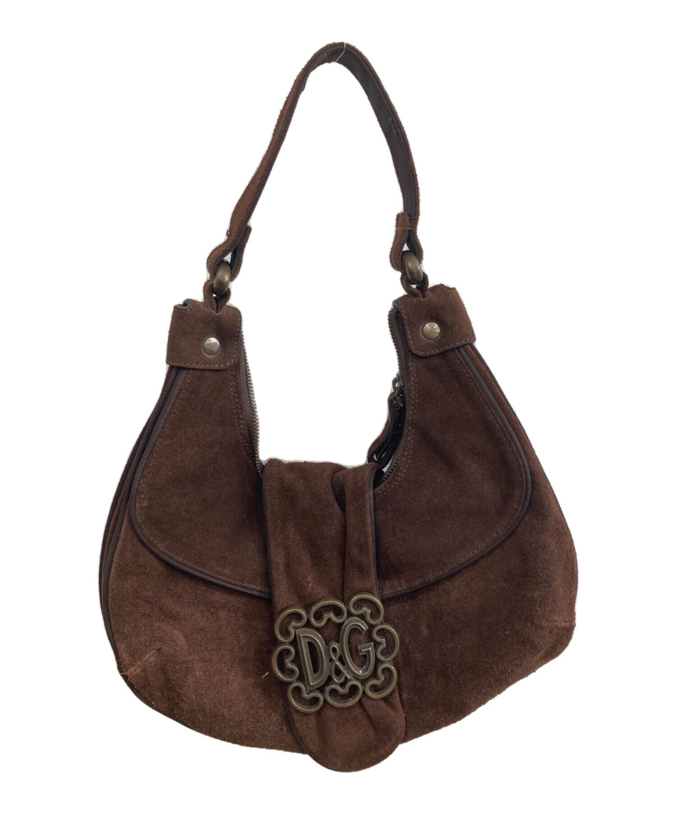 DOLCE&GABBANA Shoulder Bag Suede Brown Vintage Authentic From Japan