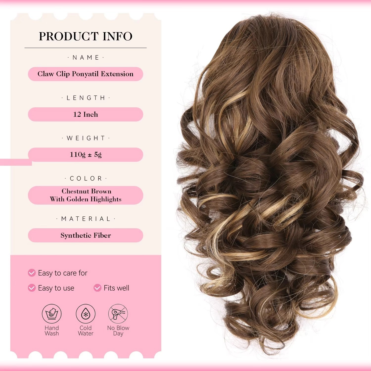 12 Inch Curly Wavy Claw Ponytail Hair Extension Clip In 4H27D