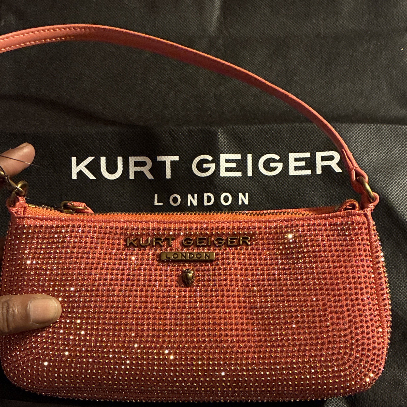Kurt Geiger London Pink Crystal Small Shoulder Bag Zip Closure w/ Dust Bag