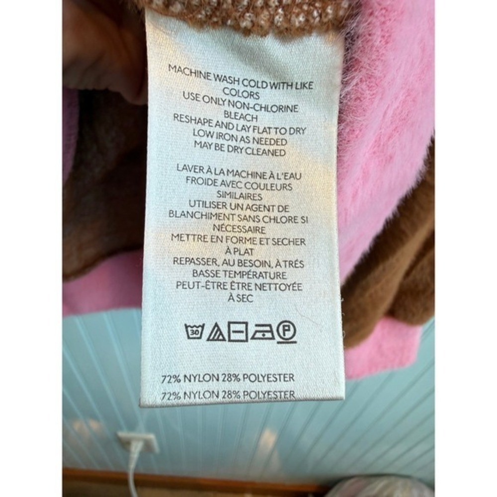 Maeve Anthropologie Brown Pink Eyelash Knit Fuzzy Colorblock Sweater Small NWOT