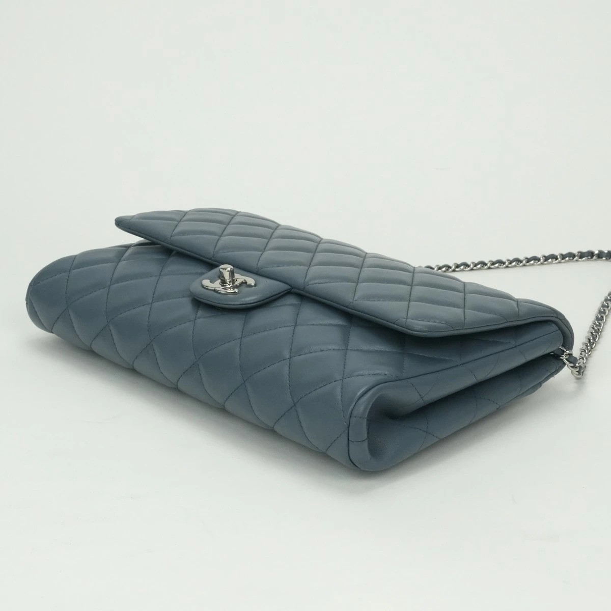 CHANEL Matelasse Chain Shoulder Bag Lambskin Blue Silver Hardware CC Logo Lock