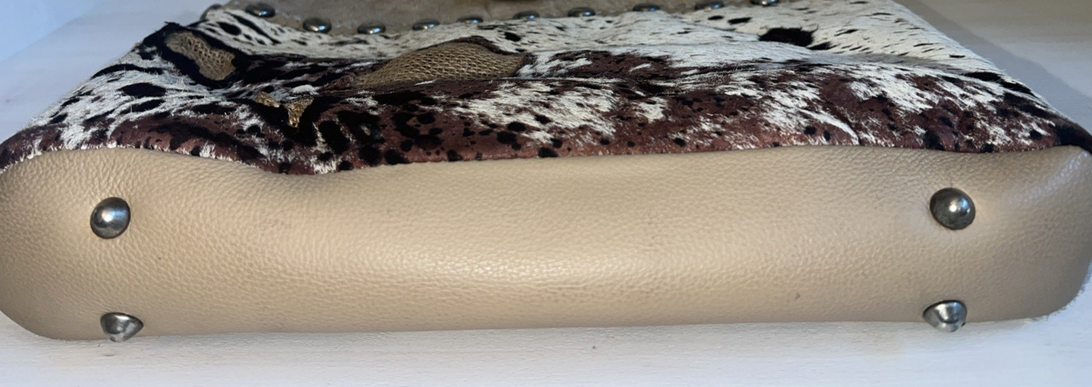 Paige Wallace Designs Acid Washed Cowhide Cafe Tote w/Turquoise Stone NWOT