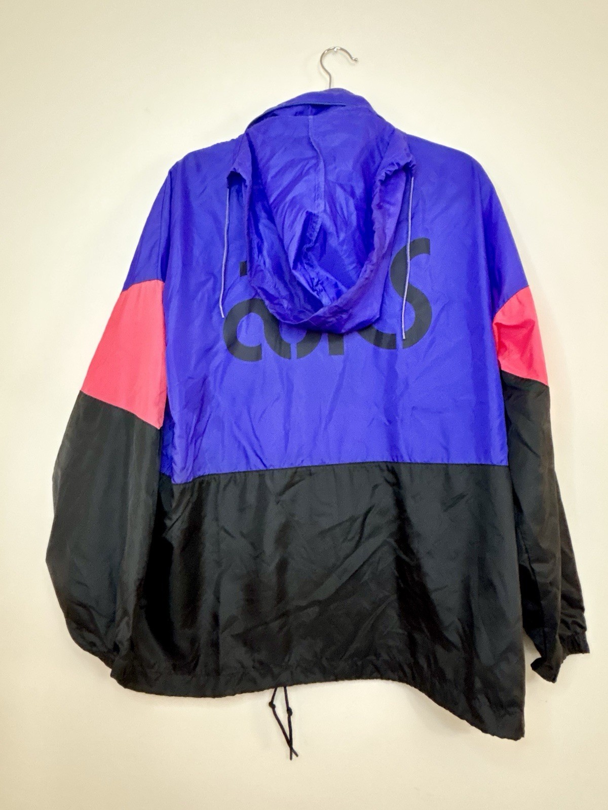 Vintage ASICS M Colorblock Nylon Hooded Pullover Windbreaker Jacket Purple Pink