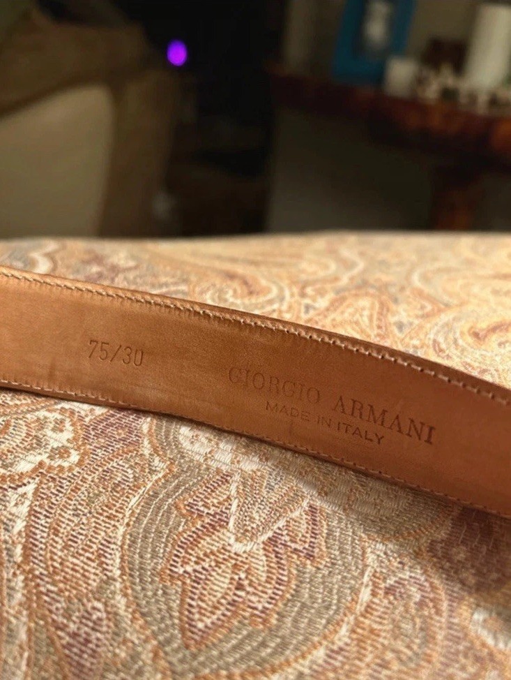Georgio Armani Tan Brass Pin Leather Belt MADE IN ITALY 75/30 Women 34” Long