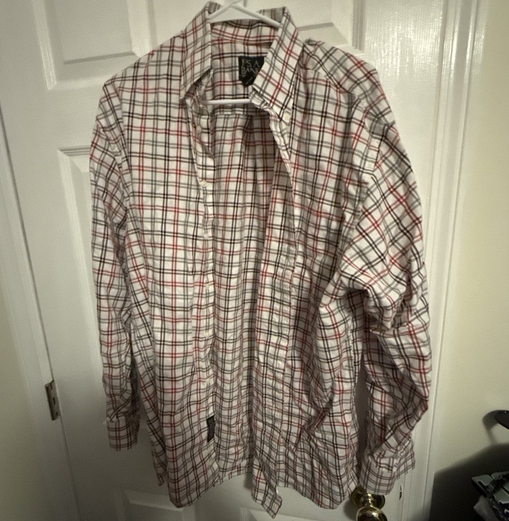 Jos. A. Bank Men’s M Regular Plaid Long Sleeve Button-Up Point Collar Shirt