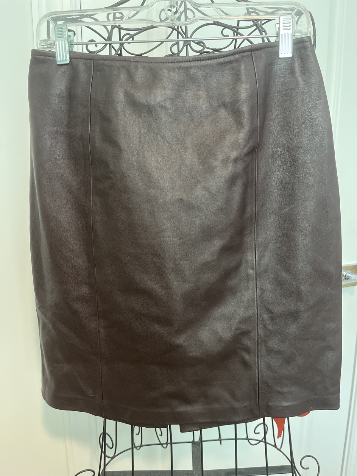 Vntg Sz 10 Skirt Genuine 100% Lambskin Brown Leather Knee Pencil Office Winter