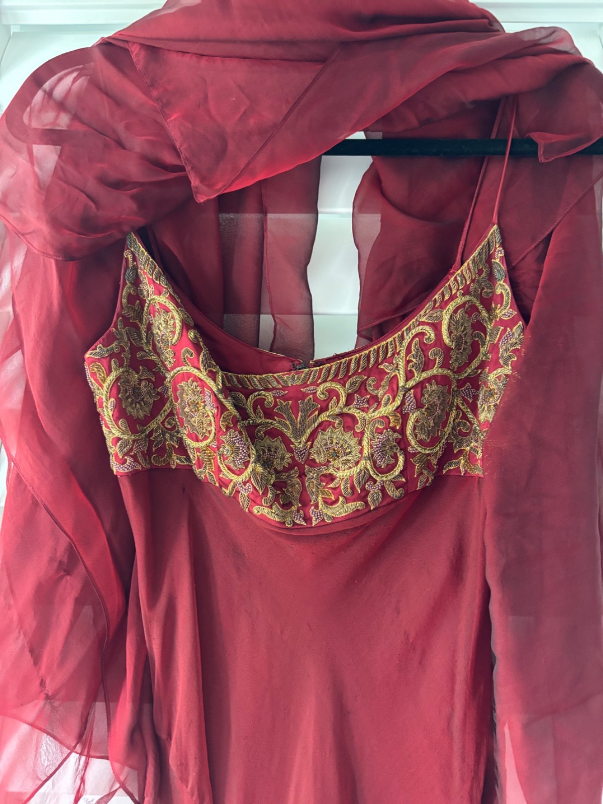 Vintage Carmen Marc Valvo Collection 100% Silk Embroidered Evening Gown