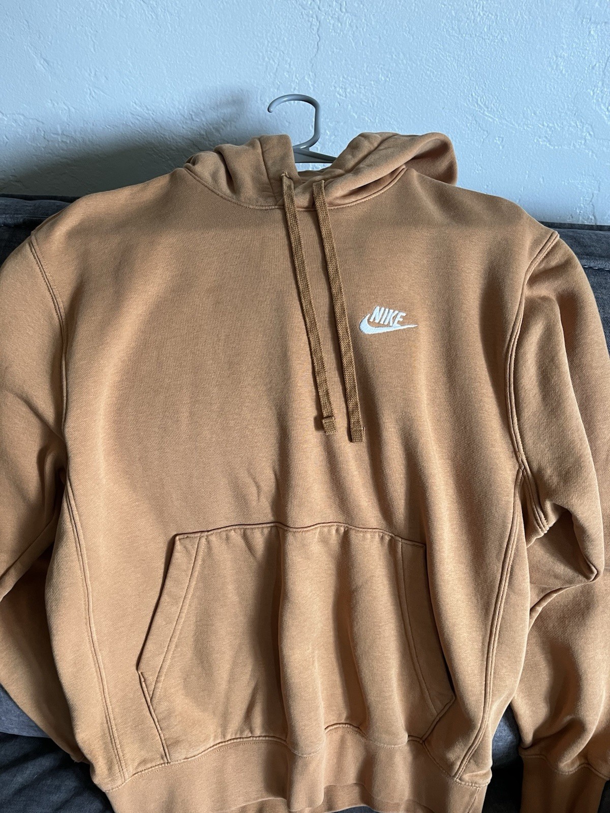 Nike Men’s S Brown Fleece Pullover Hoodie Cotton Blend Logo Pocket
