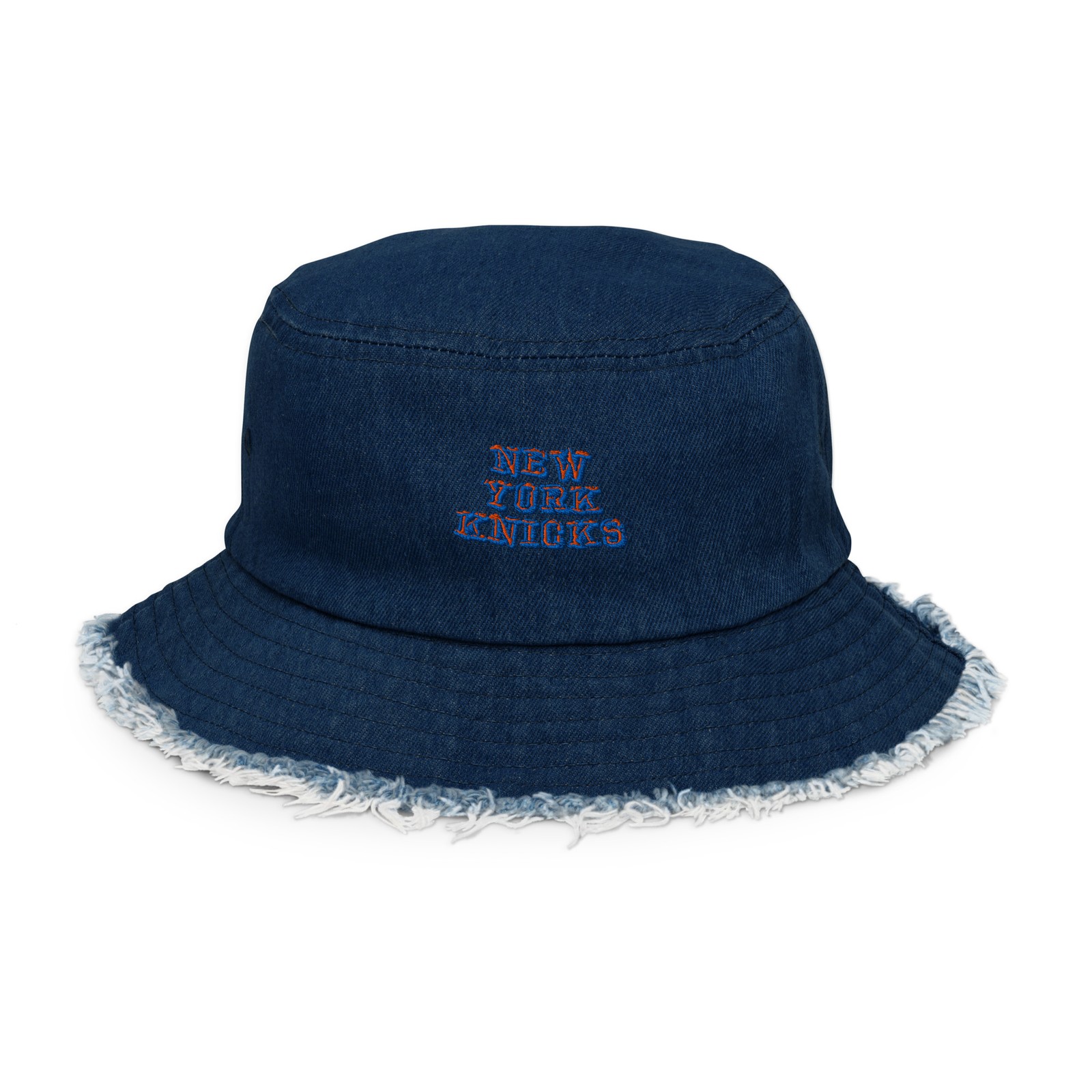 New York Knicks Orange and Blue NYK Distressed denim bucket hat
