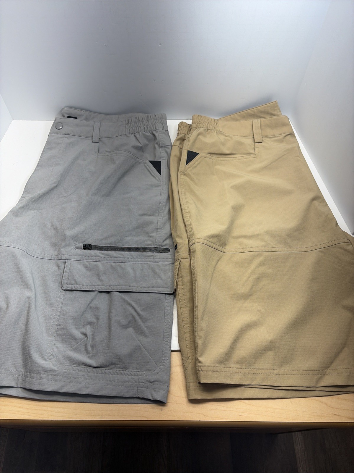 2-Tacvasen Men’s Tan/Black Hiking Shorts Quick Dry Cargo Zip Pockets SZ 36