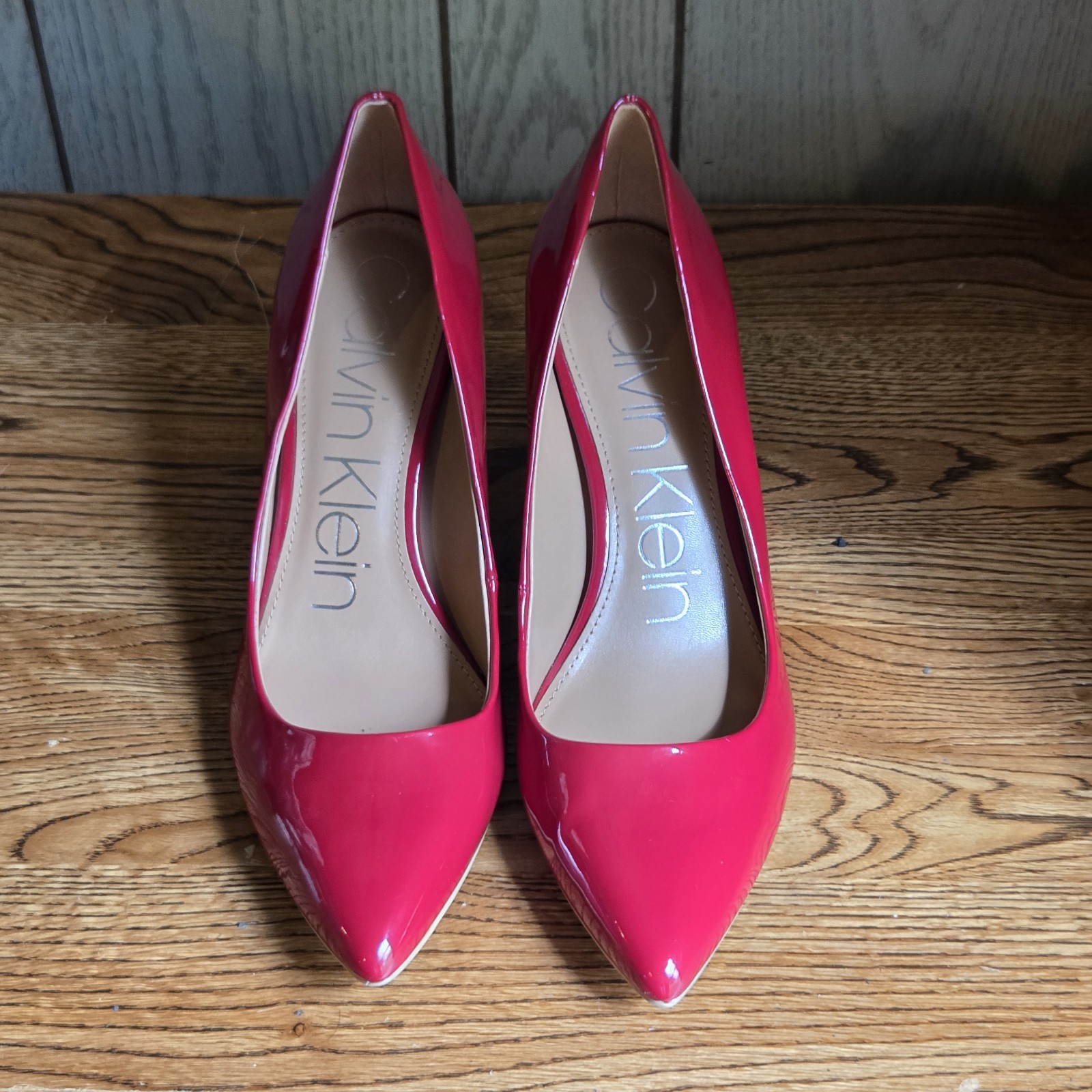 Calvin Klein Women’s Crimson Red Susan Patent Smooth High Heels – 9 us
