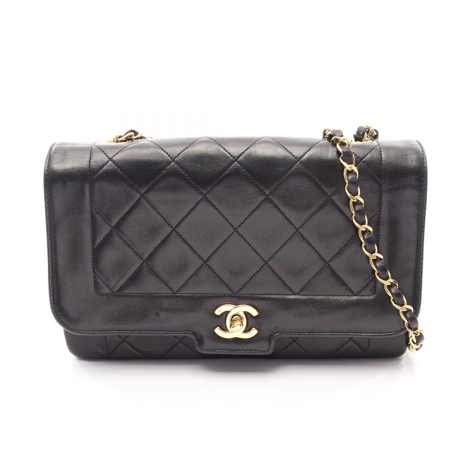 CHANEL Matelasse single flap Chain Shoulder Bag Lambskin Black GHW Used Women