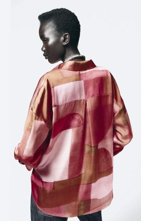 ZARA Satin Geometric Print Oversized Shirt Size XS UK