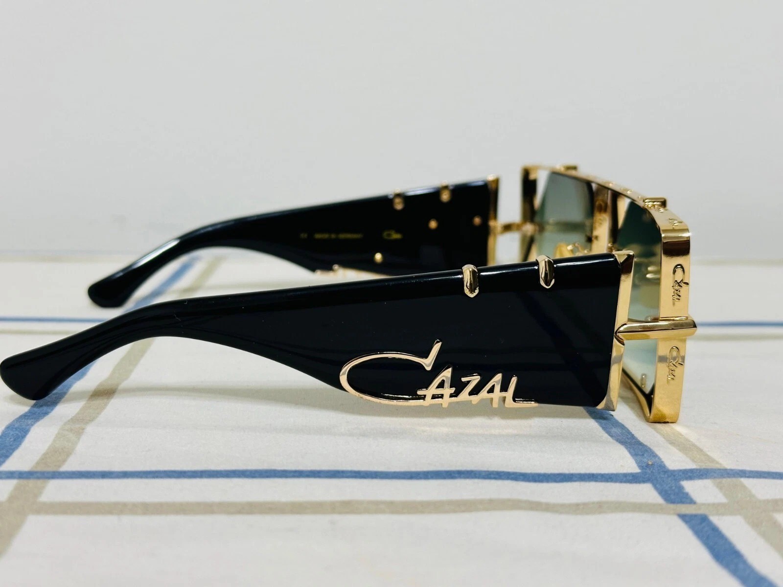 Cazal MD004 Sunglasses Black Gold Frame Green Lens Unisex Designer