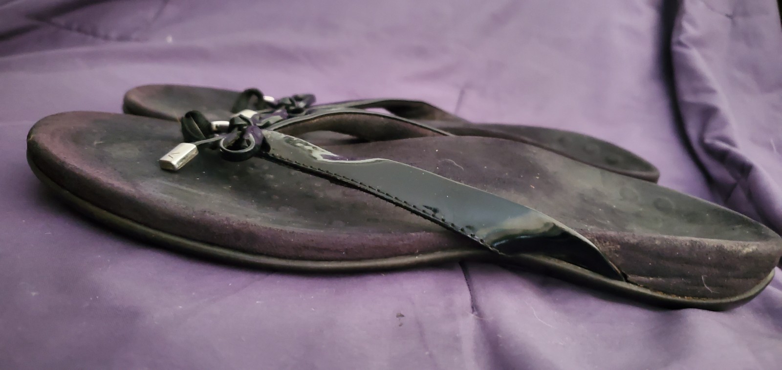 Vionic Bella II Womens 10M Black Bow Orthotic Flip Flop Sandals Orthaheel