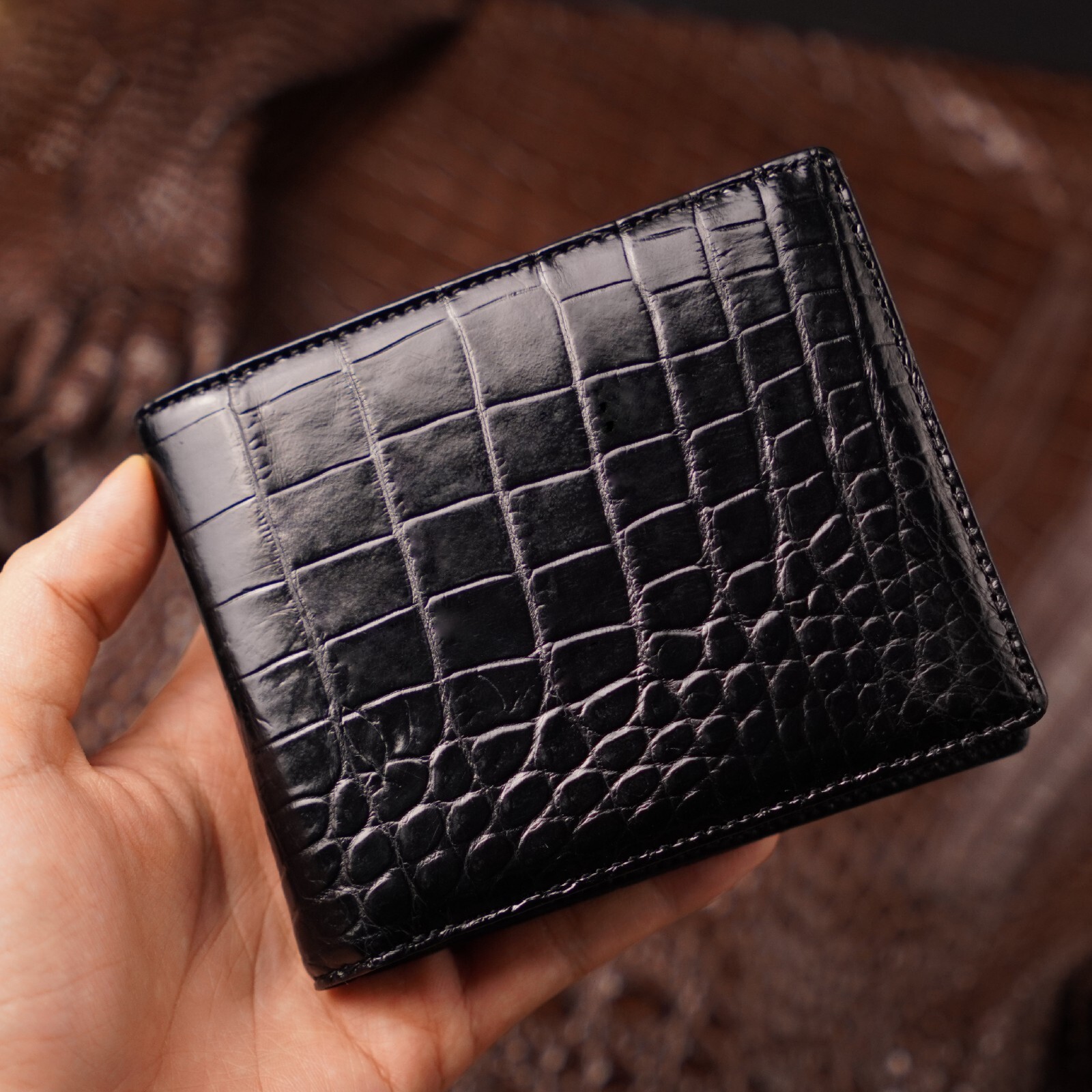Luxury Genuine Crocodile Leather Wallet For Men Handmade Exotic Skin Bifold