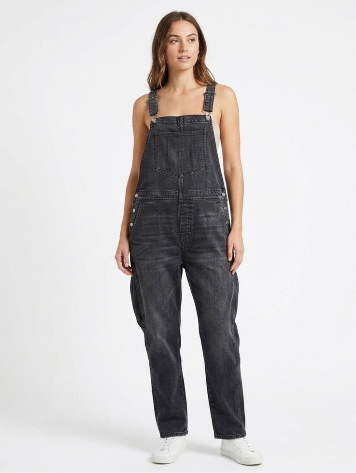 Old Navy Slouchy Straight Black Denim Overalls with Front Pocket Wmn’s 16