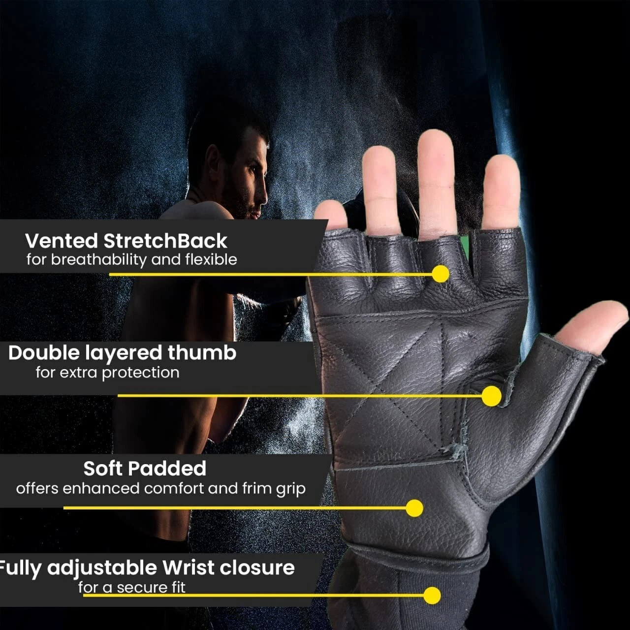 2× Men’s Black Motorcycle Fingerless Leather Half Finger Driving Biker Gloves US