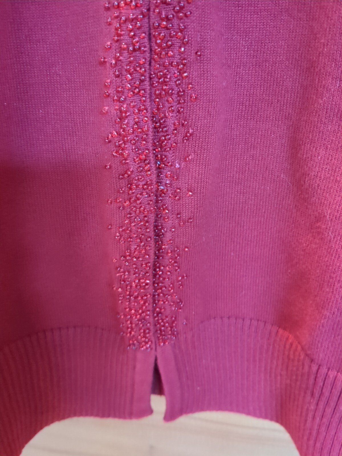 Lands End Holiday Evening Beaded Cotton Cardigan Sweater Open Front M 8-10 Red