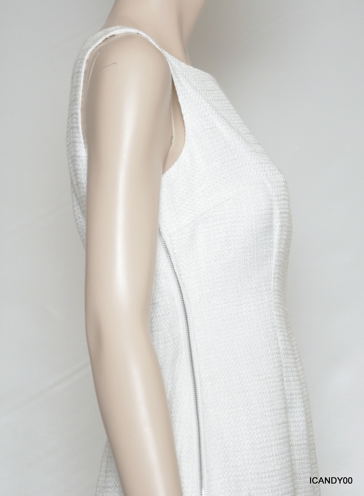 Calvin Klein Sleeveless Side Zipper Tweed Sheath Dress Top White 10 Nwt $134