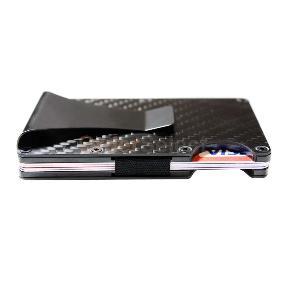 Men RFID Blocking Money Clip Slim Carbon Fiber Credit Card Holder Metal Wallet