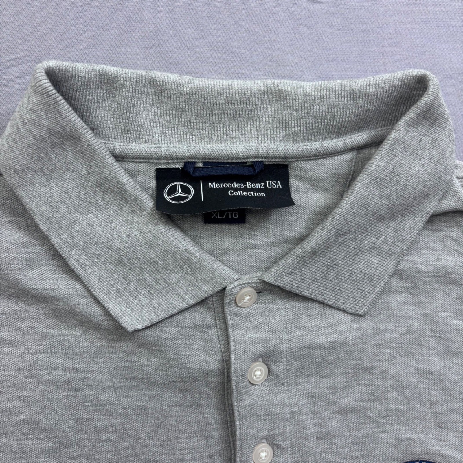 Mercedes-Benz USA Collection Men XL Gray Long Sleeve Polo Shirt Embroidered Logo