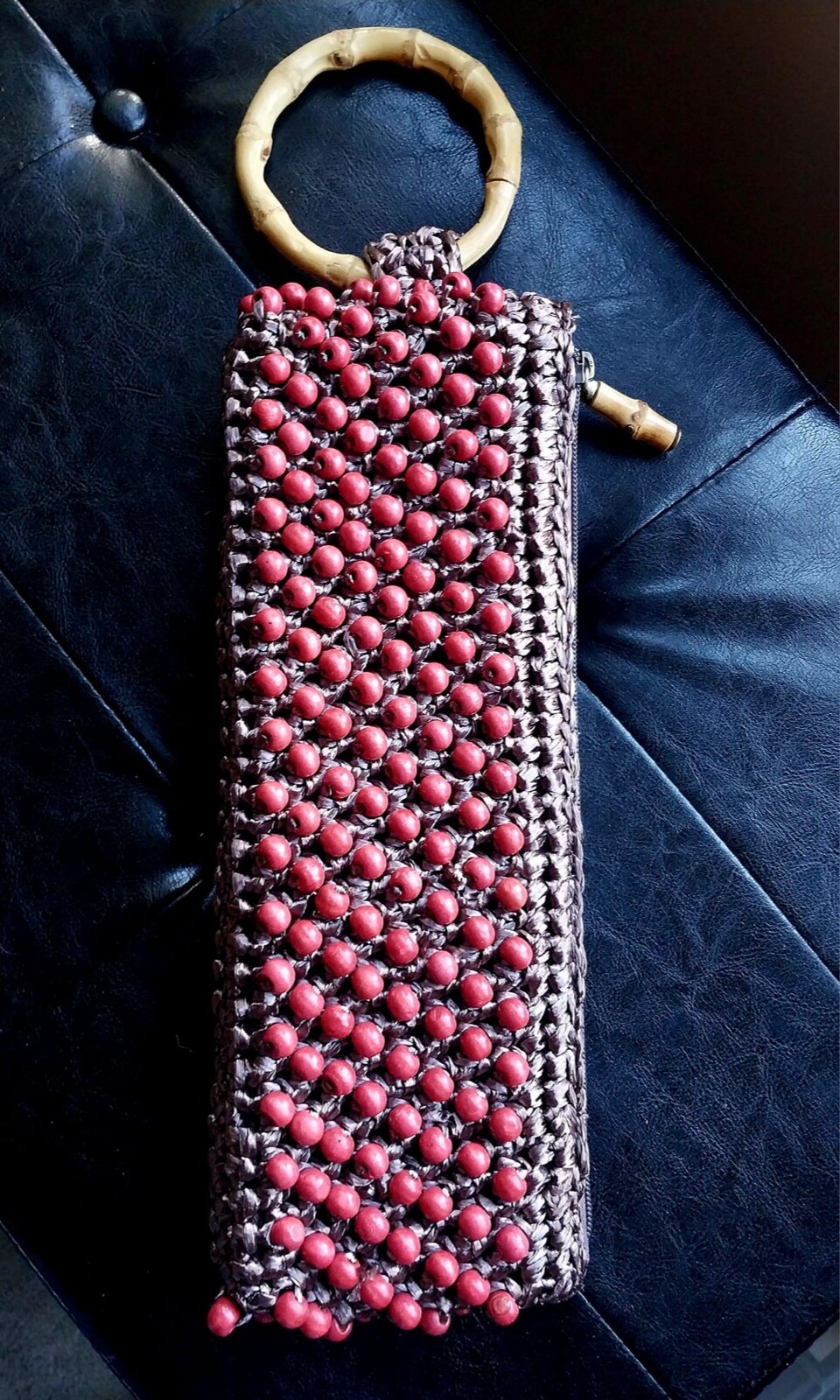 COLDWATER CREEK BEADED PURSE , 13″ LONG NOT INCLUDING HANDLE .