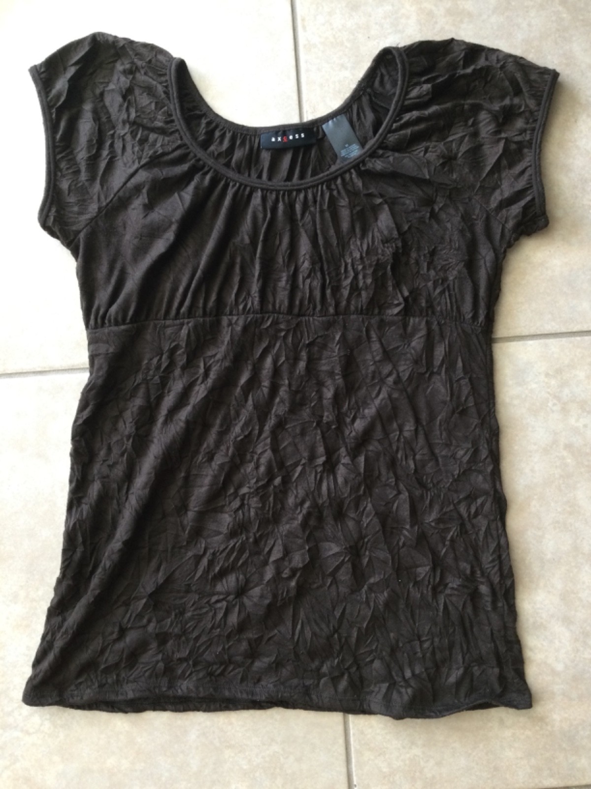 Axcess Womens Brown Blouse Short Sleeve Top Size Medium