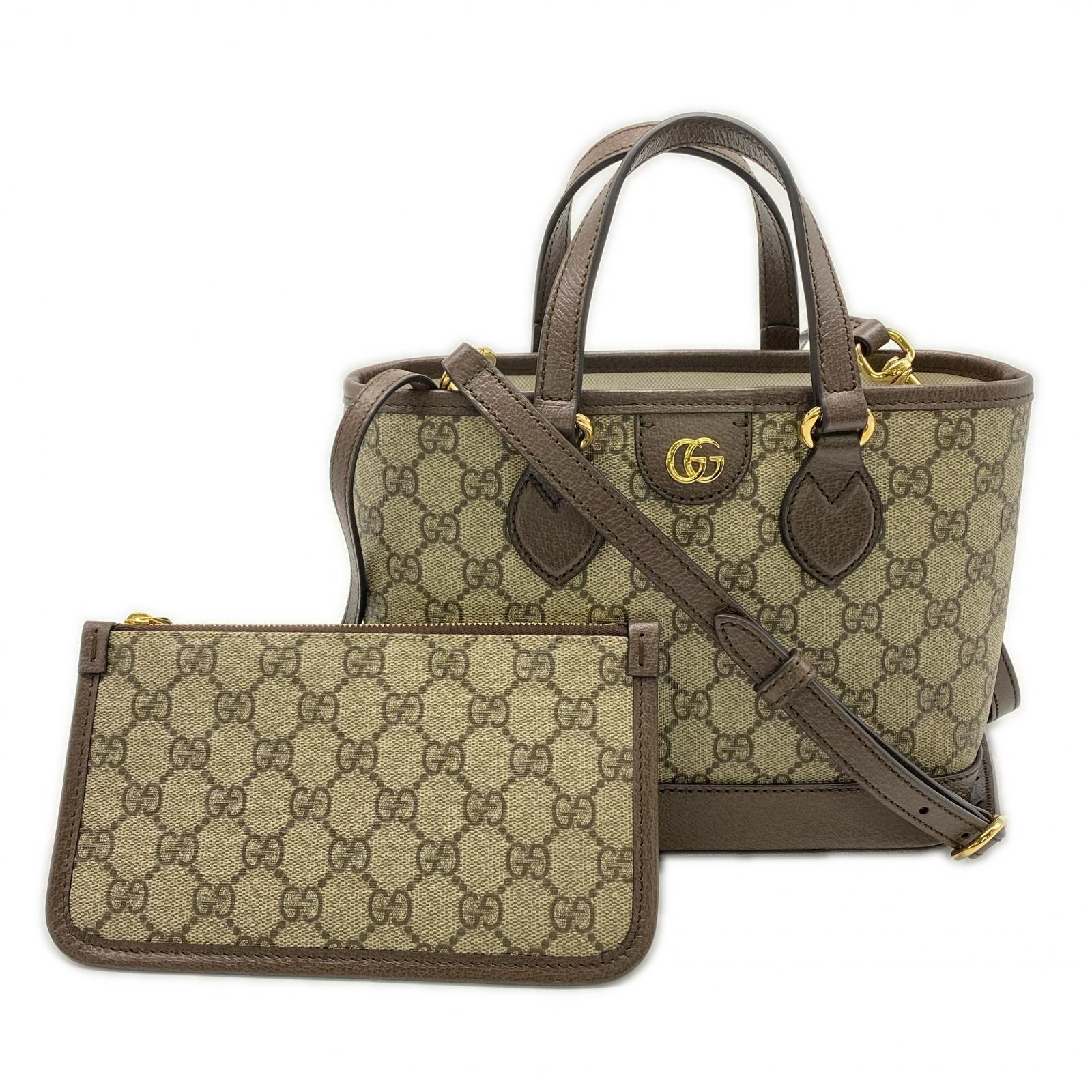 GUCCI GG Supreme Ophidia Small Tote Bag 811716 2WAY Handbag Beige Brown