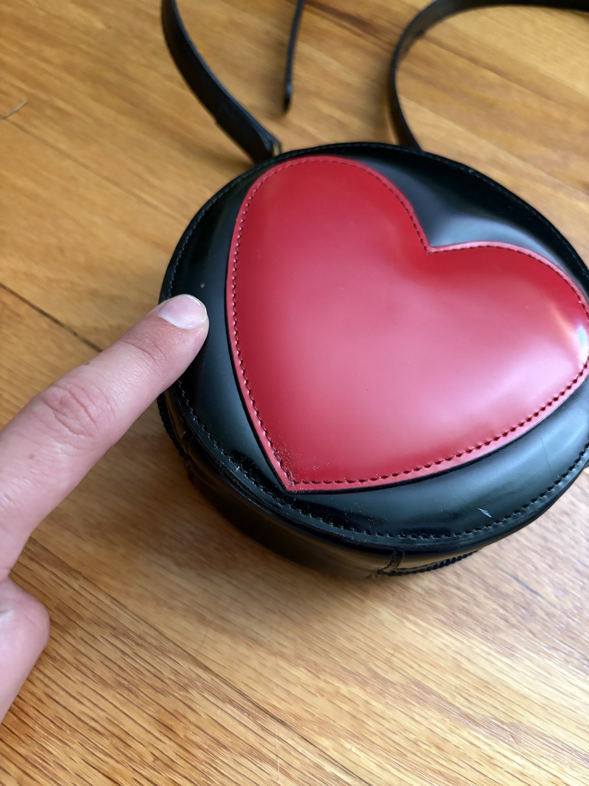 Moschino Redwall Black Red Heart Crossbody Purse