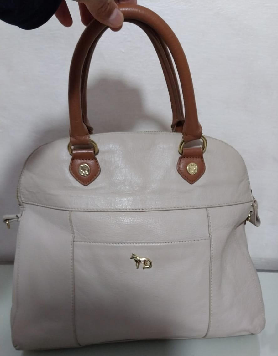 Authentic Emma Fox Leather Satchel Handbag – Cream & Tan