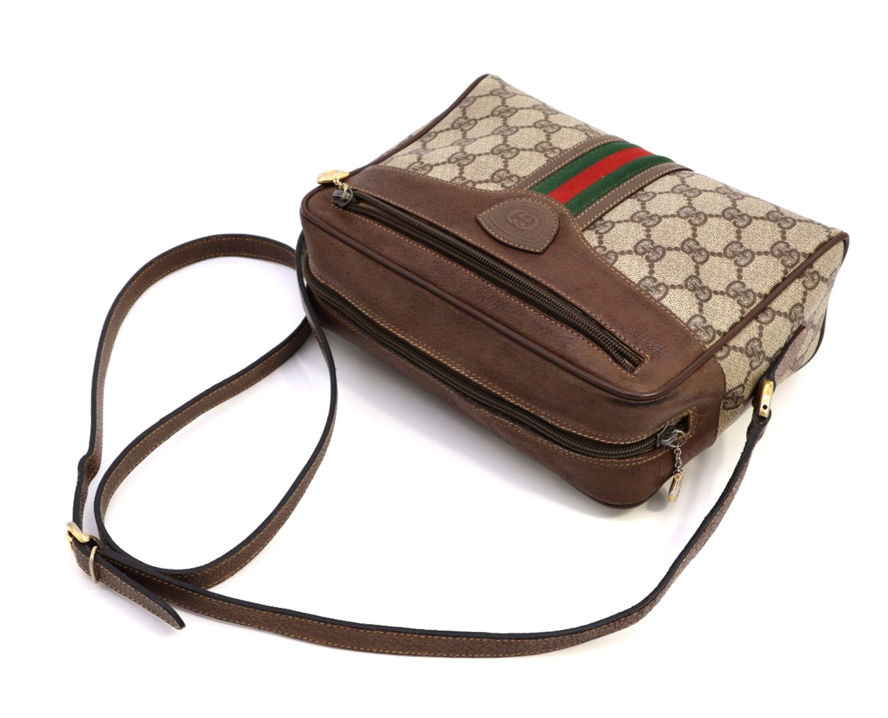 GUCCI VINTAGE Ophidia Shoulder Bag Web Stripe Logo Brown Classic Rare Authentic