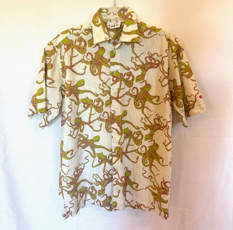 EBAY store Embroidered Logo Octopus Short Sleeve Button Down Shirt Size S