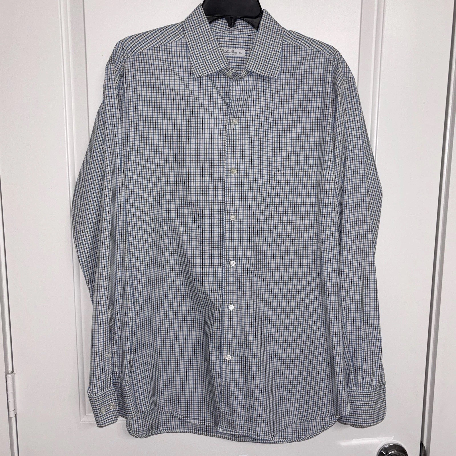 Loro Piana Long Sleeve Button Down Shirt Men’s Size XL Plaid Blue Made In Italy