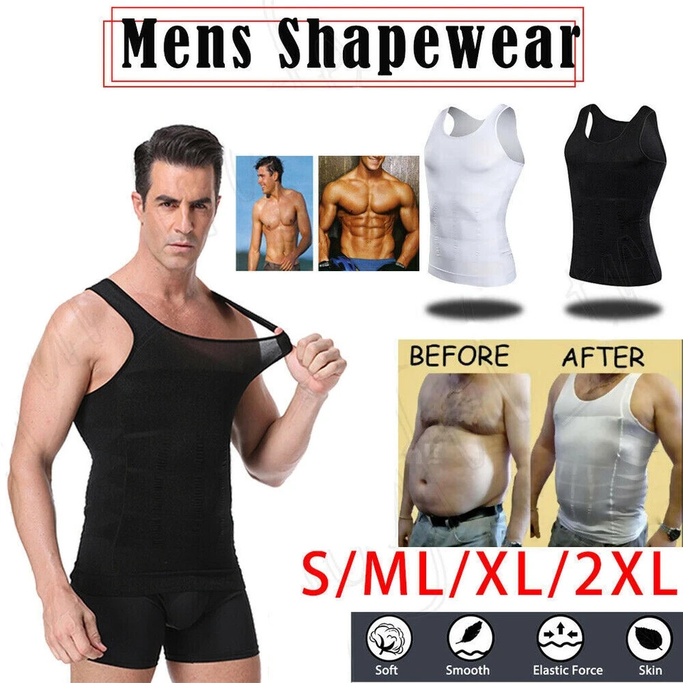 Mens Slimmings Body Shaper Belly Chest Compression Vest Girdle T-Shirt Tank Top