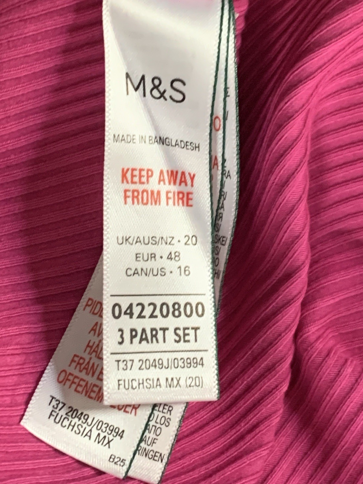 BNWT M&S Women/Ladies Fuchsia Cotton Pyjamas Sets With Eye Mask Size Uk 20