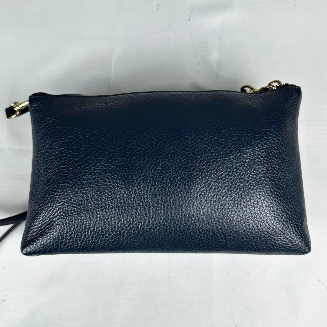 COACH Leather Shoulder Bag Layla Zipper Logo Embossed Navy