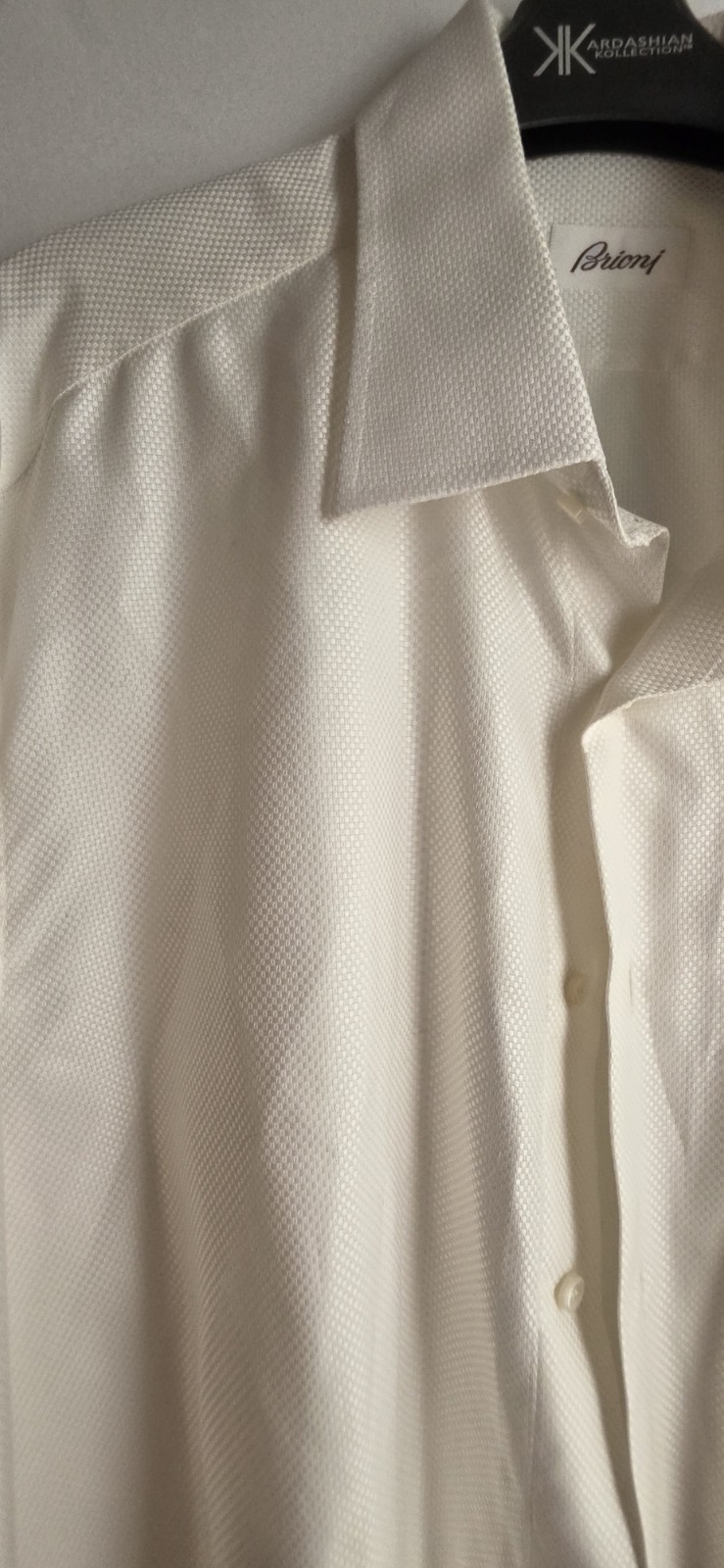 Brioni Men’s White Textured Dress Shirt Size 17 Made in Italy Luxury Cotton